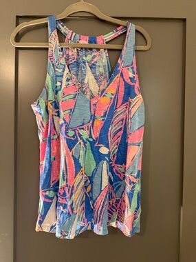 Lilly Pulitzer Blue, Pink & Green Tropical Racerback Tank